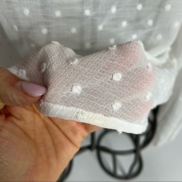 MINKPINK Sheer Dot White V-Neck Tassel Juliette Smocked Blouse Size Medium - Picture 9 of 13